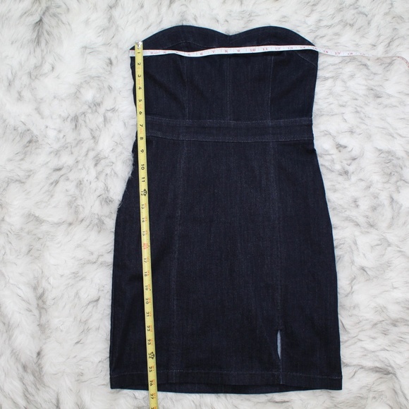SOLD Express Strapless Front Slit Blue Denim Dress - Picture 3 of 8